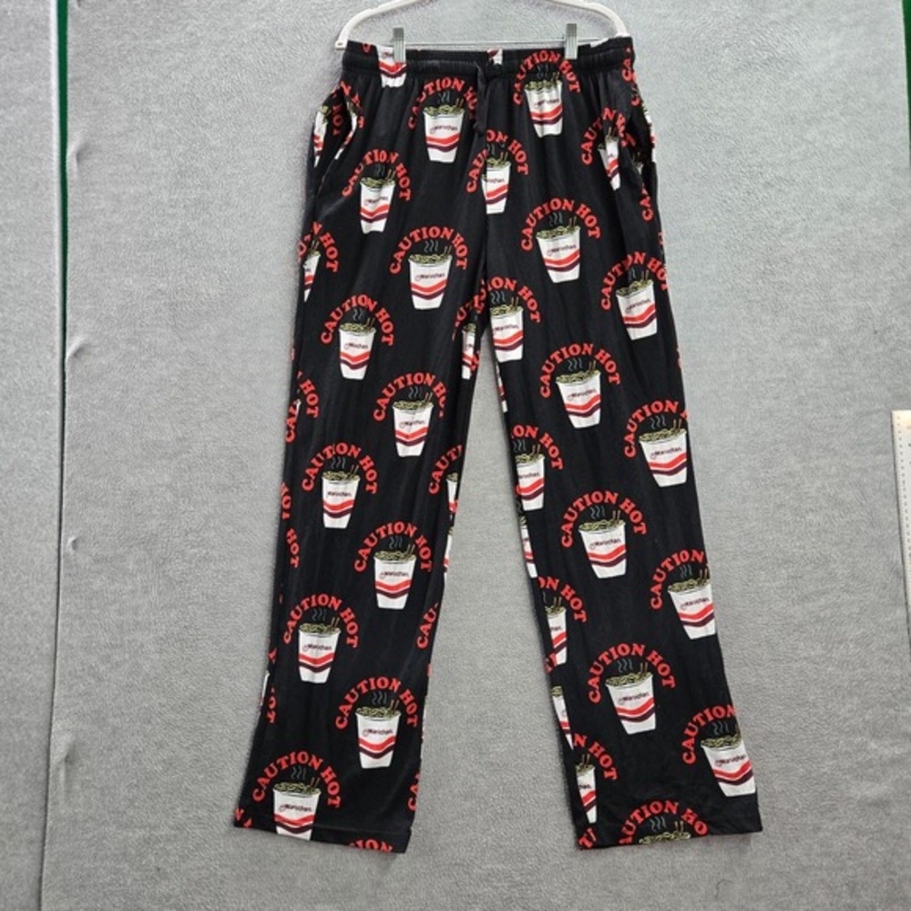 Maruchan‎ Men Sleepwear Large Black Pajama Pants Allover Print Logo Drawstring